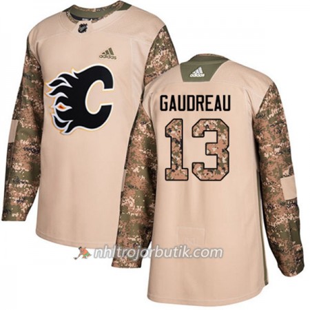 Män Ishockey Calgary Flames Tröja Johnny Gaudreau 13 Adidas 2017-2018 Camo Veterans Day Practice Authentic